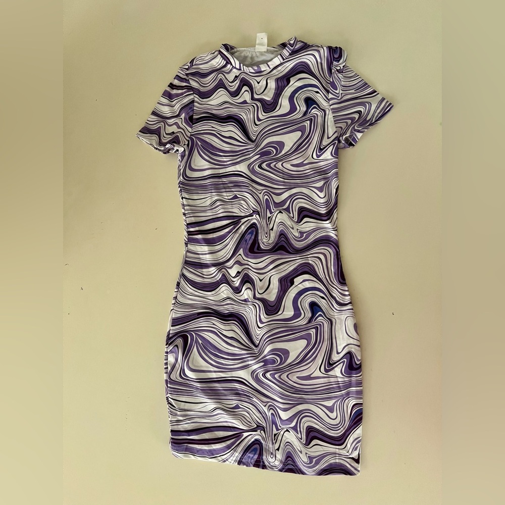 SHEIN Purple and White Swirl Mini Dress
